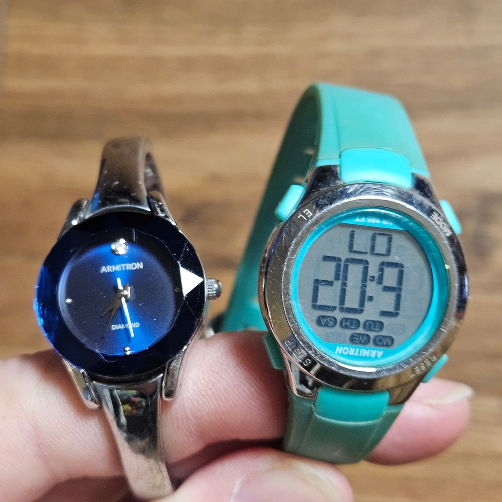 Lot of 2 Armitron Womens Watches‎ - Blue Diamond Dial, Teal Digital Sport